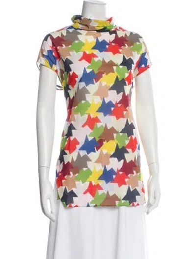 Pre-owned Akris Patterned Turtleneck Blouse In White