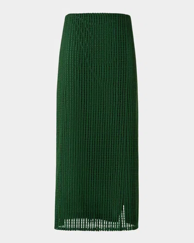 Akris Pencil Techno Stripe Embroidered Midi Skirt In Pine Green