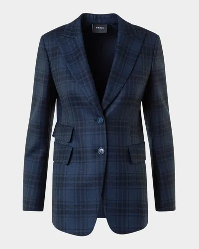 Akris Percival Check Wool Double-face Single-breasted Jacket In Blue