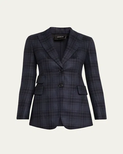 Akris Percival Check Wool Double-face Single-breasted Jacket In Denim Black