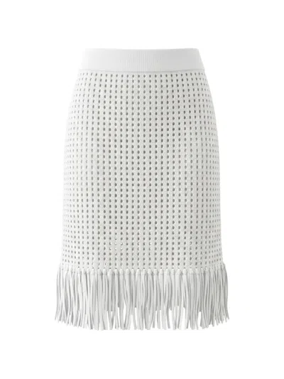 Akris Perforated Fringe-trimmed Mini Skirt In White