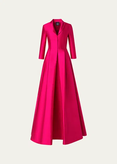 Akris Pintuck Silk Coat Dress Gown In Burgundy