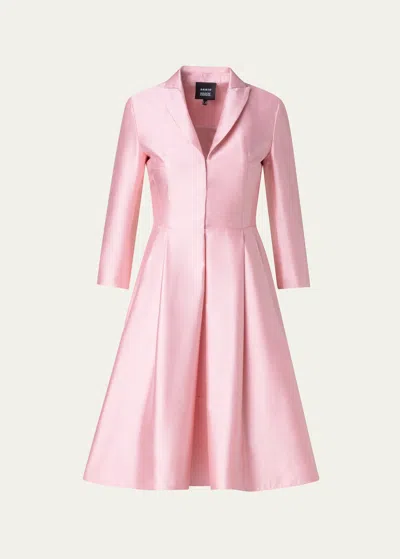 Akris Pintuck Silk Coat Dress In Pink