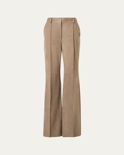 Akris Pintuck Suede Wide-leg Trousers In Brown
