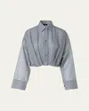 Akris Plaid Cotton Voile Blouse With Pleated Waist