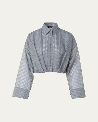 Akris Plaid Cotton Voile Blouse With Pleated Waist