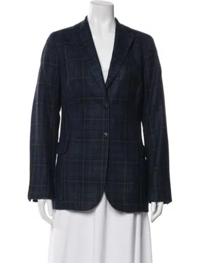 Pre-owned Akris Plaid Print Blazer In Blue