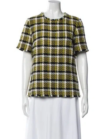 Pre-owned Akris Plaid Print Crew Neck Top In Yellow