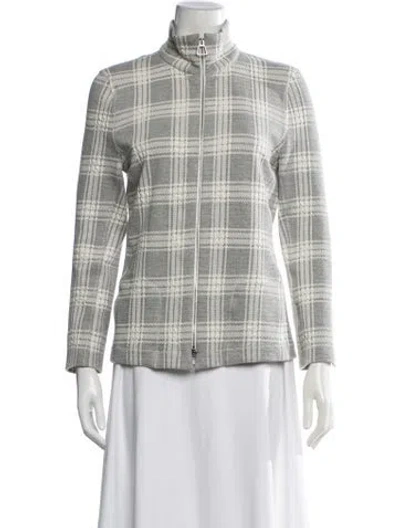 Pre-owned Akris Plaid Print Jacket In Grey