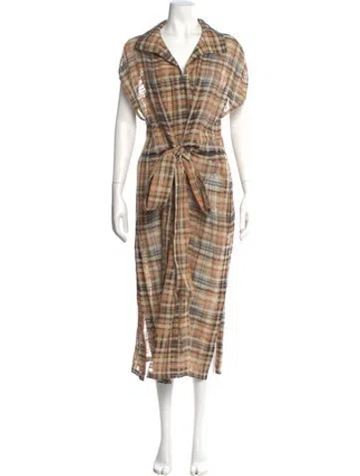 Pre-owned Akris Plaid Print Long Dress In Neutral