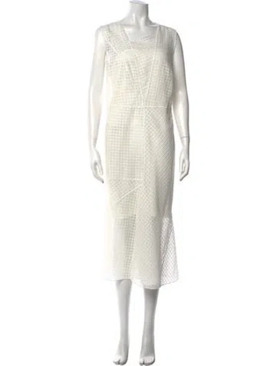 Pre-owned Akris Plaid Print Long Dress In White
