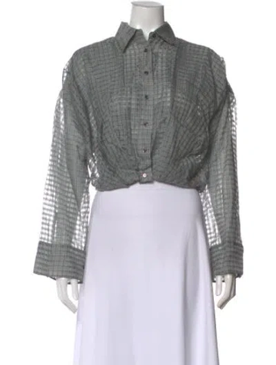 Pre-owned Akris Plaid Print Long Sleeve Button-up Top In Gray