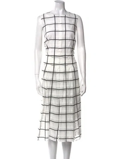 Pre-owned Akris Plaid Print Midi Length Dress W/ Tags In White