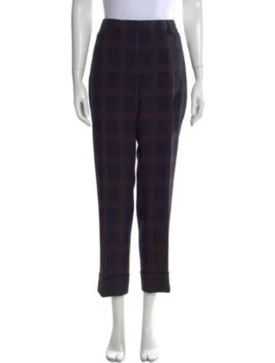 Pre-owned Akris Plaid Print Straight Leg Pants In Blue