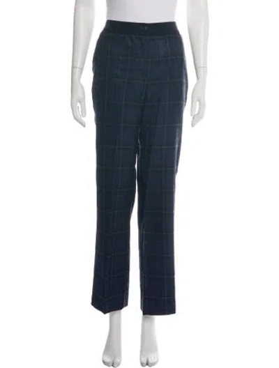 Pre-owned Akris Plaid Print Straight Leg Pants In Blue