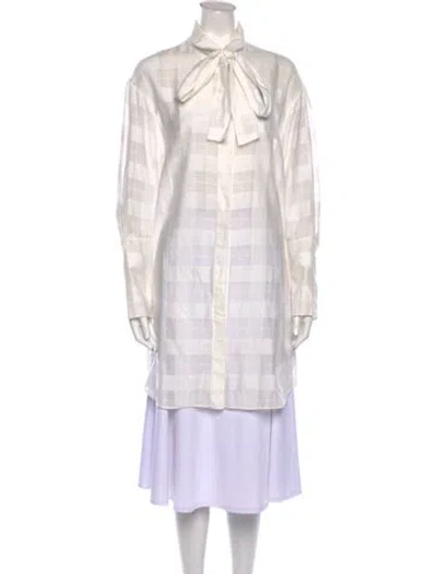 Pre-owned Akris Plaid Print Tie Neck Tunic In Neutral