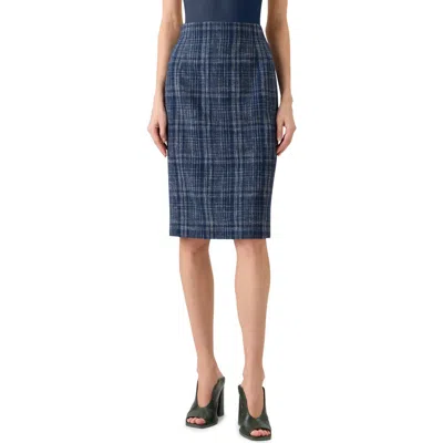 Akris Plaid Wool Blend Tweed Pencil Skirt In Blue