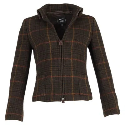 Akris Plaid Zipped Jacket In Brown Tweed Wool