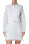Akris Pleat Front Cotton Voile Crop Button-up Shirt In Pure White