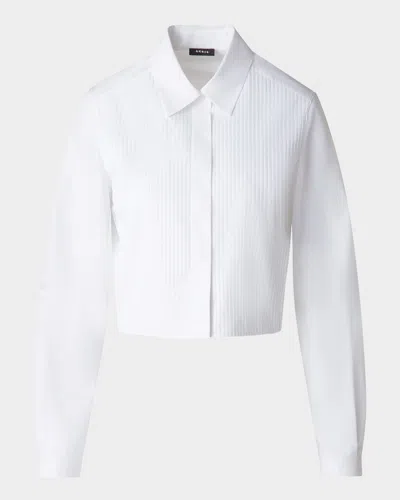 AKRIS PLEATED COTTON VOILE CROP BUTTON-DOWN BLOUSE