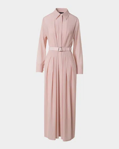 Akris Pleated Cotton Voile Maxi Shirtdress In Seashell