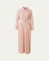 Akris Pleated Cotton Voile Maxi Shirtdress In Seashell