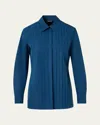 Akris Pleated Front Cotton Poplin Button-down Shirt In Blue