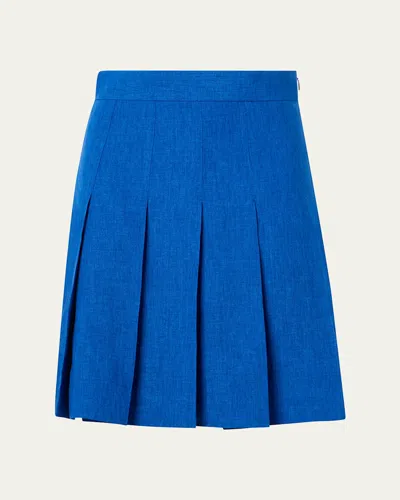 Akris Pleated Linen Mini Skirt In Blue
