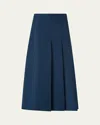 Akris Pleated Ottoman Silk Midi A-line Skirt In Blue