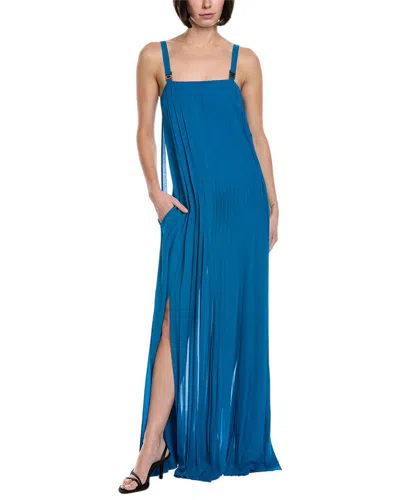 Akris Pleated Silk Midi Dress In Blue