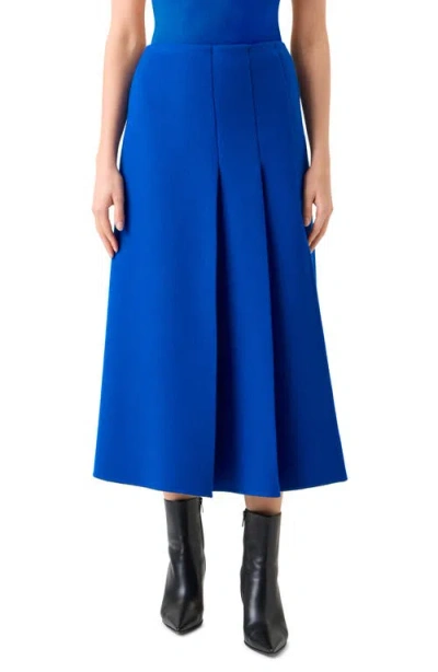 Akris Pleated Virgin Wool Flannel Midi Skirt In Blue