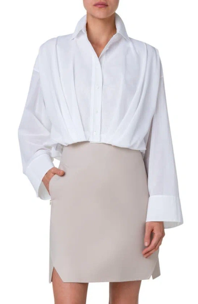 Akris Cotton Voile Button-front Blouse With Pleated Waist In Ecru
