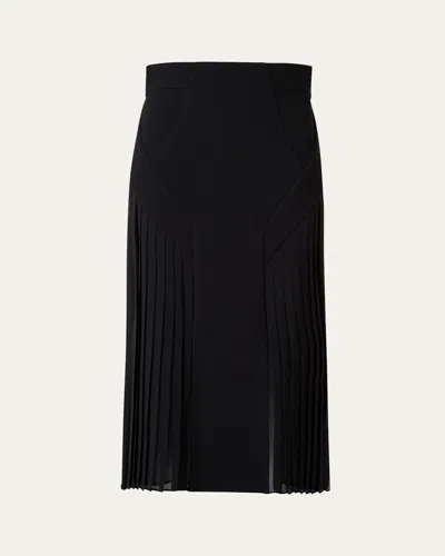Akris Plisse Inset Wool Double-face Skirt In Black