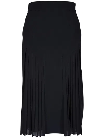 Akris Plisse-insets Double-face Pencil Skirt In Black