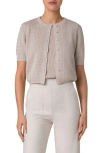 Akris Crop Ajoure Knit Cardigan In Greige