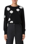 Akris Windflower Cashmere-cotton Crewneck Sweater In Black-ecru