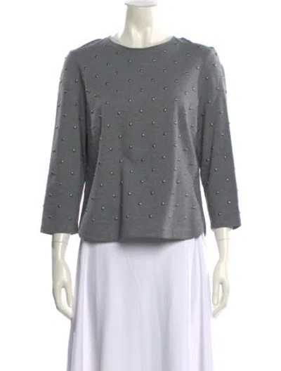 Pre-owned Akris Polka Dot Print Bateau Neckline Button-up Top In Gray