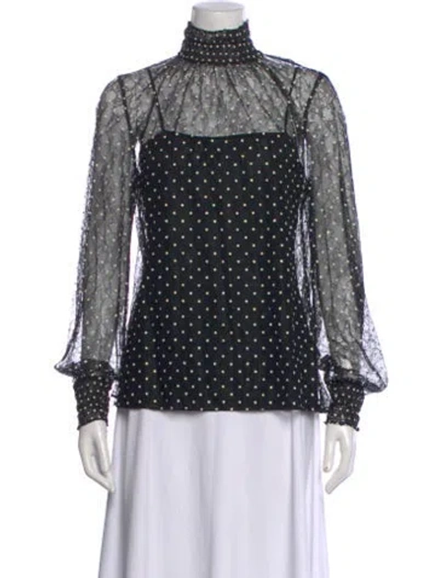 Pre-owned Akris Polka Dot Print Long Sleeve Blouse In Black