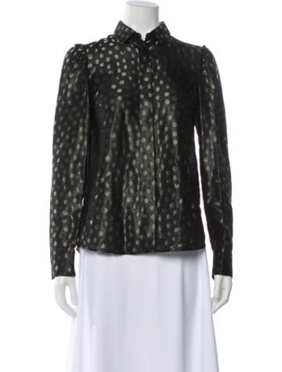 Pre-owned Akris Polka Dot Print Long Sleeve Blouse In Black