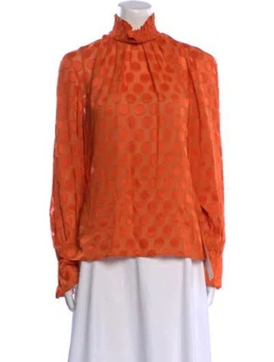 Pre-owned Akris Polka Dot Print Mock Neck Blouse In Orange