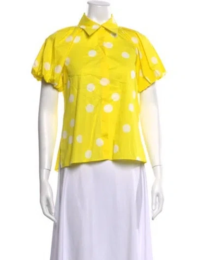 Pre-owned Akris Polka Dot Print Short Sleeve Blouse W/ Tags In Yellow