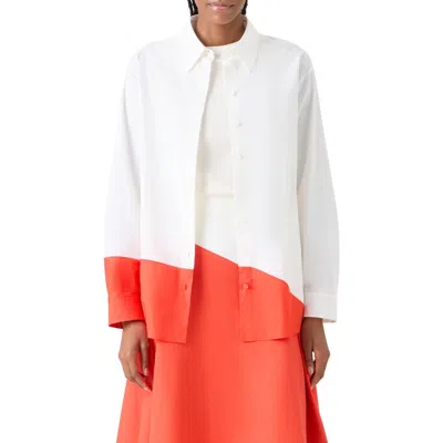 Akris Polygon Cotton Popling Button-up Shirt In Red