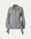Akris Prince Of Wales Plaid Cool Wool Peplum Button-up Shirt In Gray