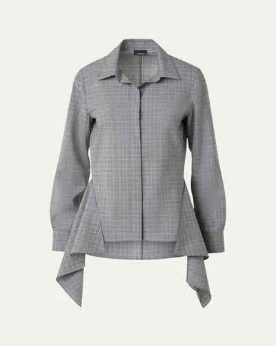 AKRIS PRINCE OF WALES CHECK COOL WOOL BLOUSE