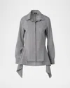 Akris Prince Of Wales Plaid Cool Wool Peplum Button-up Shirt In Gray