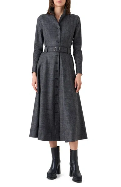 Akris Prince Wool Flannel Midi Shirtdress In Charcoal-black