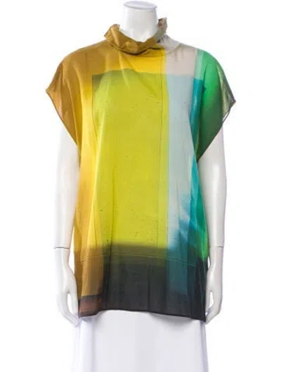 Pre-owned Akris Printed Cowl Neck Tunic In Green