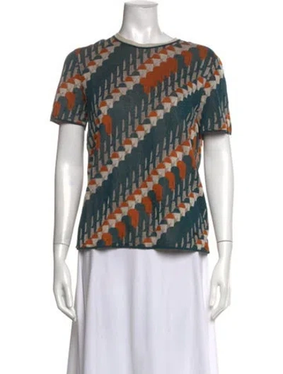 Pre-owned Akris Printed Crew Neck Top In Blue