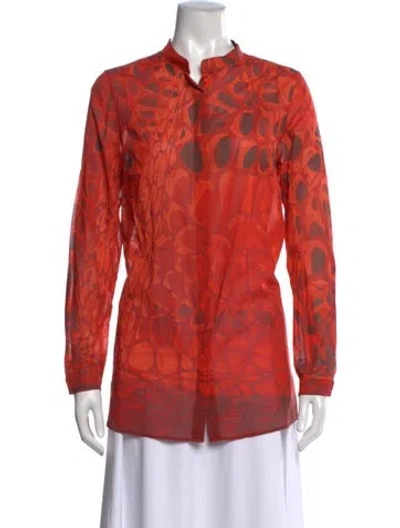 Pre-owned Akris Printed Long Sleeve Blouse In Red