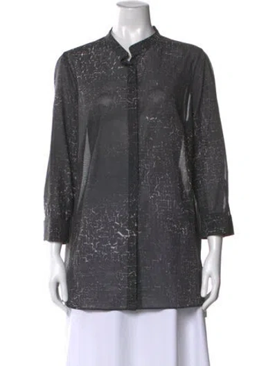 Pre-owned Akris Printed Long Sleeve Button-up Top In Gray